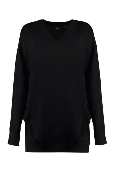 Pinko Wool V-neck Sweater In Black