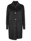 Pinko Woolen Coat With Knitted Cuffs And Collar In Black
