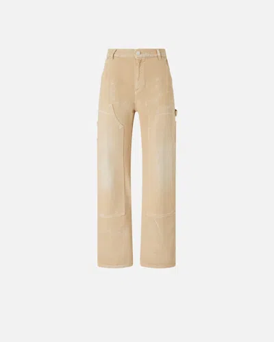 Pinko Worn Cotton Bull Workwear Jeans In Dove Beige