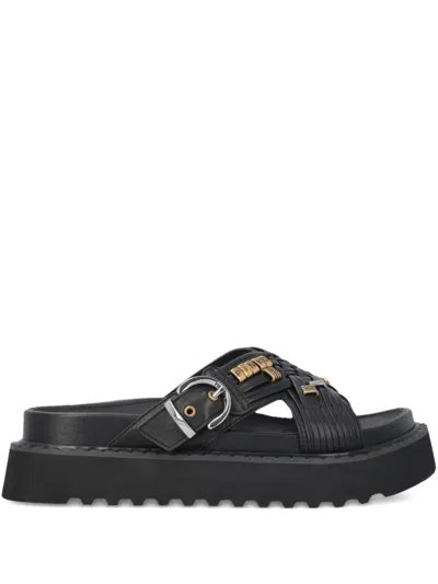 Pinko Black Goatskin Platform Sandals