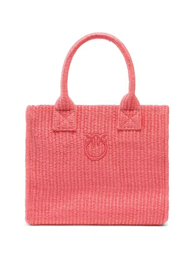 Pinko Woven Love Birds Tote Bag In Pink