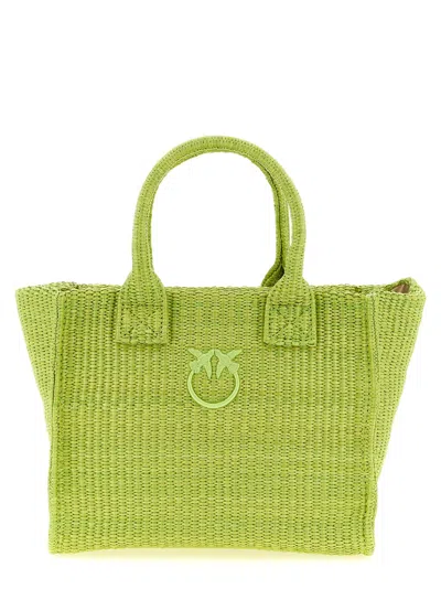 Pinko Woven Raffia Tote Bag In Green