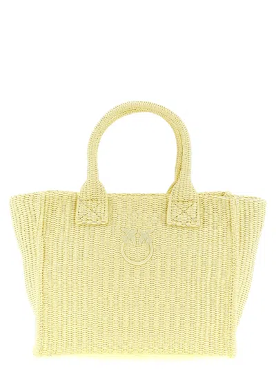 Pinko Woven Raffia With Embroidered Detail Tote Bag In Yellow