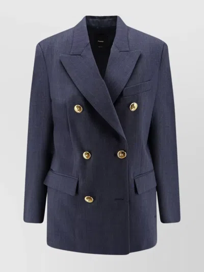 Pinko Woven Wool Double-breasted Blazer In Blue