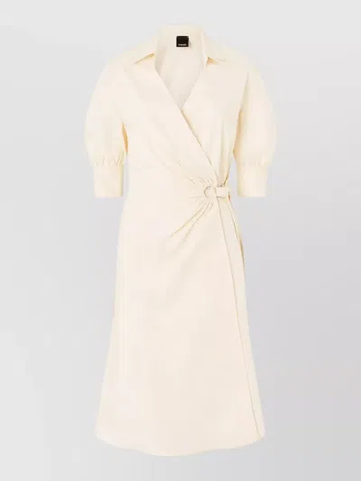 Pinko Wrap Dress Knee Length Puff Sleeves In Neutral