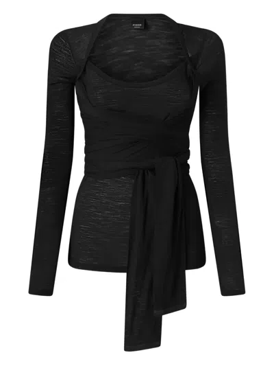 Pinko Wrap-effect T-shirt In Black