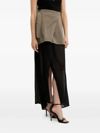 Pinko Wrap-front Layered Skirt In Black