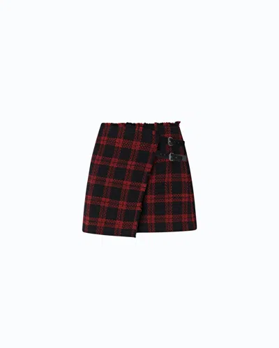 Pinko Short Tartan Mini Skirt With Front Buckles In Red