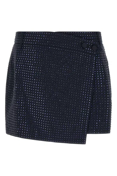 Pinko Wrap Mini Skirt With Rhinestones In Blue