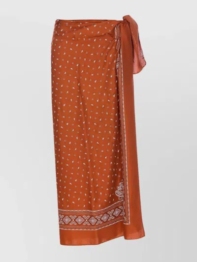 Pinko Wrap Paisley Midi Skirt With Bow Detail In Orange
