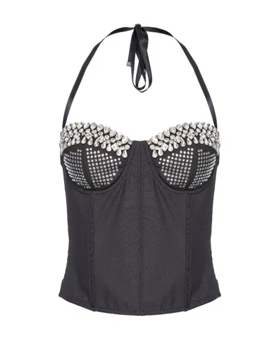 Pinko X Patrick Mcdowell Gem-embellished Bustier Top In Black