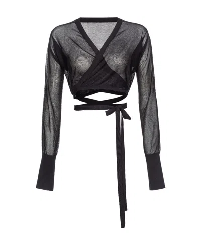 Pinko X Patrick Mcdowell Long-sleeved Wrap Top In Black