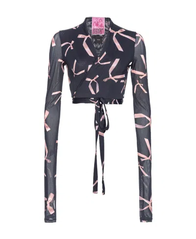 Pinko X Patrick Mcdowell Long-sleeved Wrap Top In Black