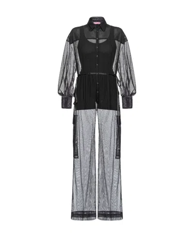 Pinko Reimagine Tulle Cargo Jumpsuit By Patrick Mcdowell In Limo Black