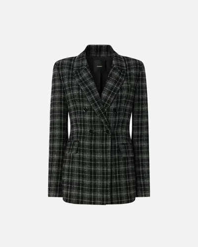 Pinko Yarn-dyed Check Double-breasted Jacket In Gray