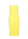 Pinko Ruched Crepe Midi Dress In Yellow