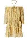 Pinko Mini-robe Ajourée À Épaules Dénudées In Yellow