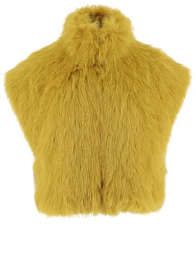 Pinko Yellow Fur-effect High Neck Cropped Nylon Vest