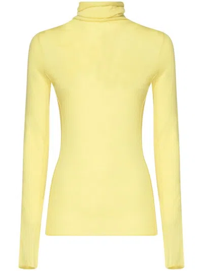 PINKO YELLOW HIGH-NECK SACRO SWEATER IN WOOL AND SILK