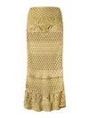 Pinko Long Crochet-effect Fitted Skirt With Floral Patterns In Yellow