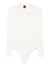Pinko Intricate Lace Panel Bodysuit With Polo Collar In White
