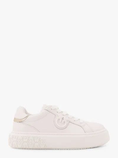 Pinko Yoko 12 Leather Sneakers With Lateral Love Birds Detail In White