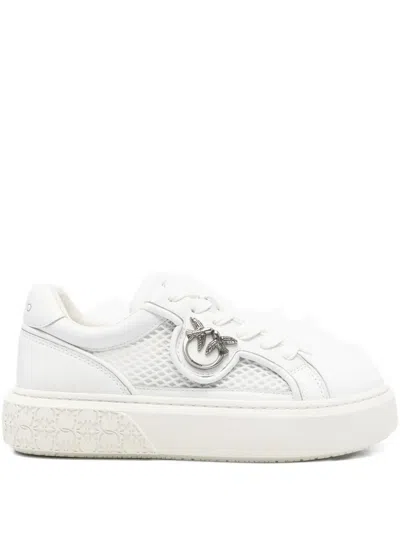 Pinko Yoko Leather Sneakers With Mesh Inserts In White