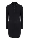 Pinko 'punto' Black Short Dress With Classic Collar And Front Logo Plate In Knit Woman In Black
