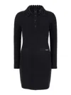Pinko 'punto' Black Short Dress With Classic Collar And Front Logo Plate In Knit Woman In Black