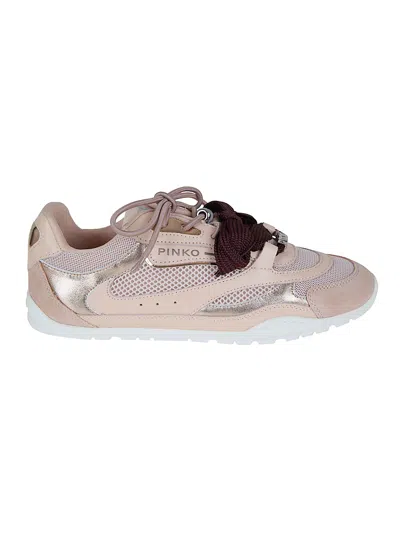 Pinko Yulia Leather And Mesh Sneakers With Two-tone Laces In Pink