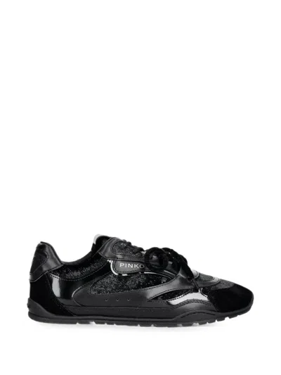 Pinko Yulia 01 Logo-plaque Panelled Leather Sneakers In Black