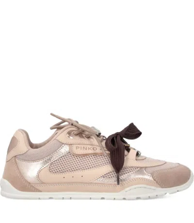 Pinko Yulia Leather And Mesh Sneakers With Two-tone Laces In Pink