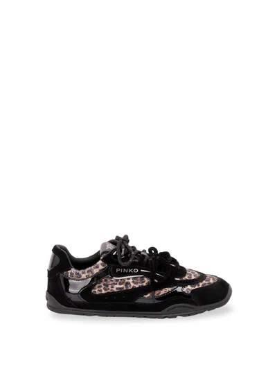 Pinko Yulia 01 Leopard-print Panelled Sneakers In Black
