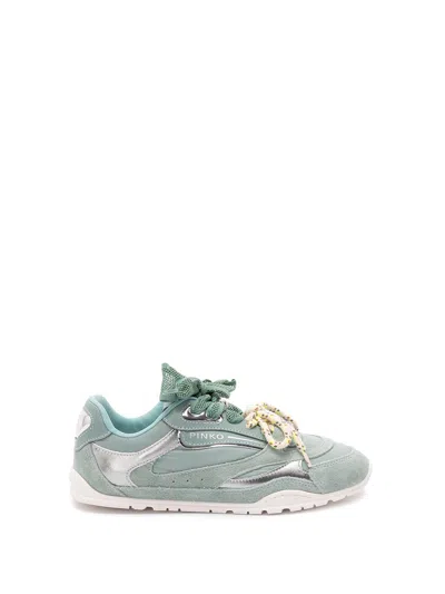 Pinko Yulia Suede Sneakers With Nylon Inserts In Green
