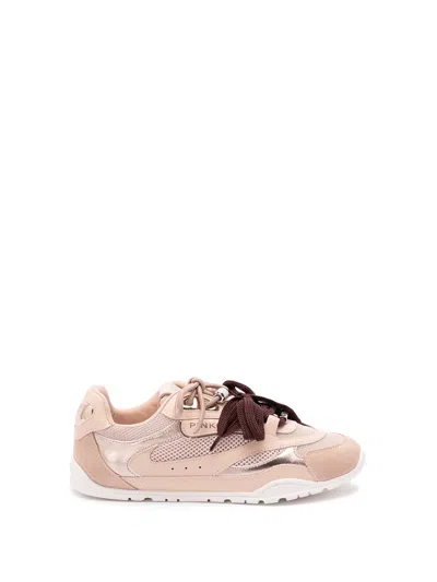 Pinko Yulia Leather And Mesh Sneakers With Two-tone Laces In Pink