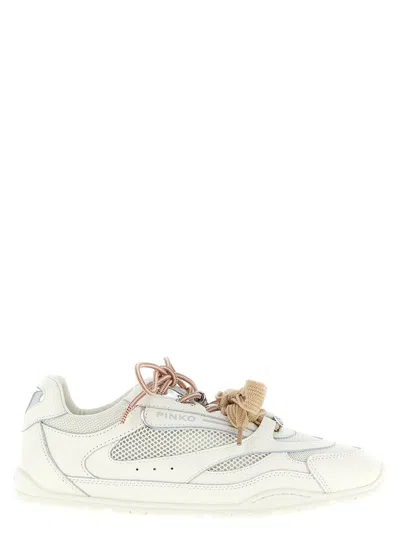 Pinko Yulia Leather And Mesh Sneakers With Two-tone Laces In White