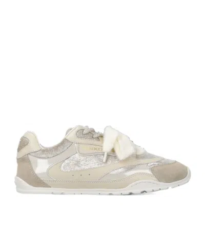Pinko Casual Sneakers Lace Bow Glitter Suede In Gray