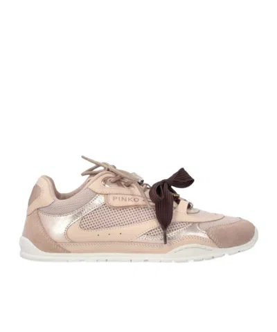 Pinko Yulia Leather And Mesh Sneakers With Two-tone Laces In Pink
