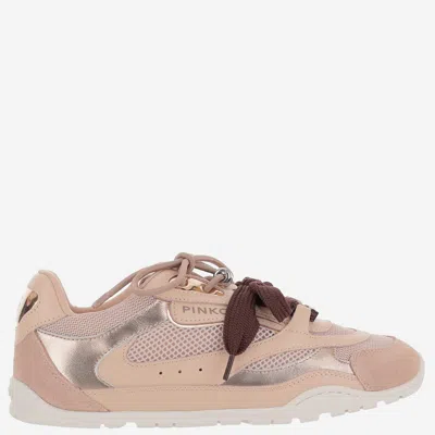 Pinko Yulia Leather And Mesh Sneakers With Two-tone Laces In Pink