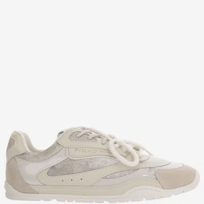Pinko Yulia Leather And Mesh Sneakers With Two Tone Lacing In Multi