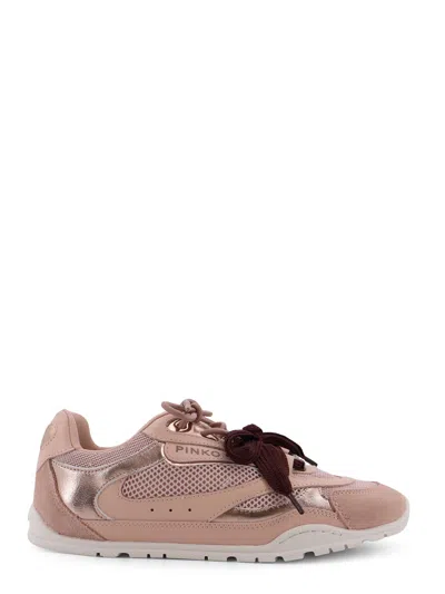 Pinko Yulia Leather And Mesh Sneakers With Two-tone Laces In Pink