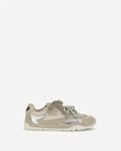 Pinko Beige Calf Leather Bos Taurus Athletic Sneakers In Neutral