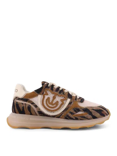 Pinko Zoe Suede Sneakers With Mesh Inserts In Multi