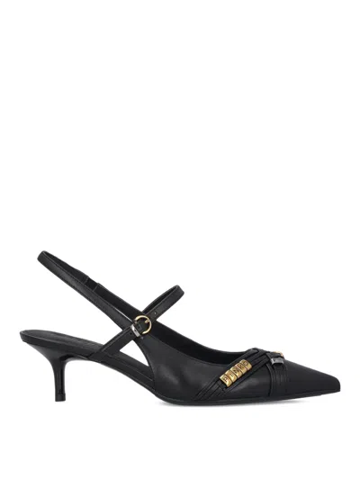 Pinko Gloria 18 Leather Pumps With Metal Lettering Detail In Black