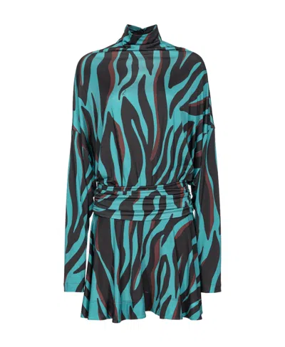 PINKO PINKO ZEBRA PRINTED MOCK-NECK MINI DRESS