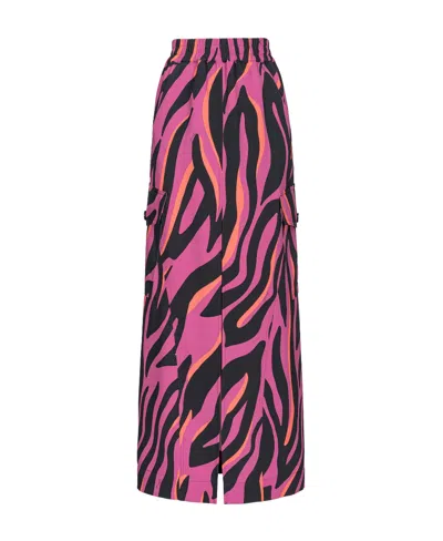 Pinko Zebra-print Maxi Cargo Skirt In Bougainvillea/black/orange