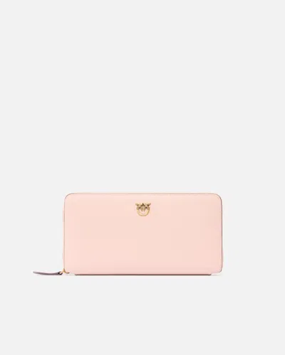 Pinko Zip-around Leather Purse In Pink/dusty Pink-antique Gold