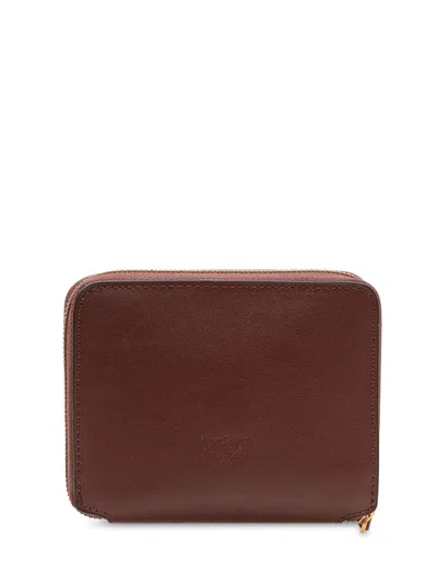 Pinko Zip Around Mini Wallet With Logo Detail In Burgundy Wine/antique Gold