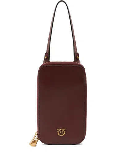 Pinko Zip Bird Leather Tote Bag In Burgundy