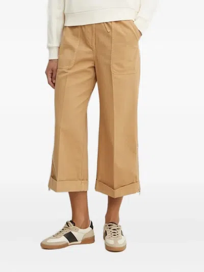Pinko Zip-detail Cotton Trousers In Brown